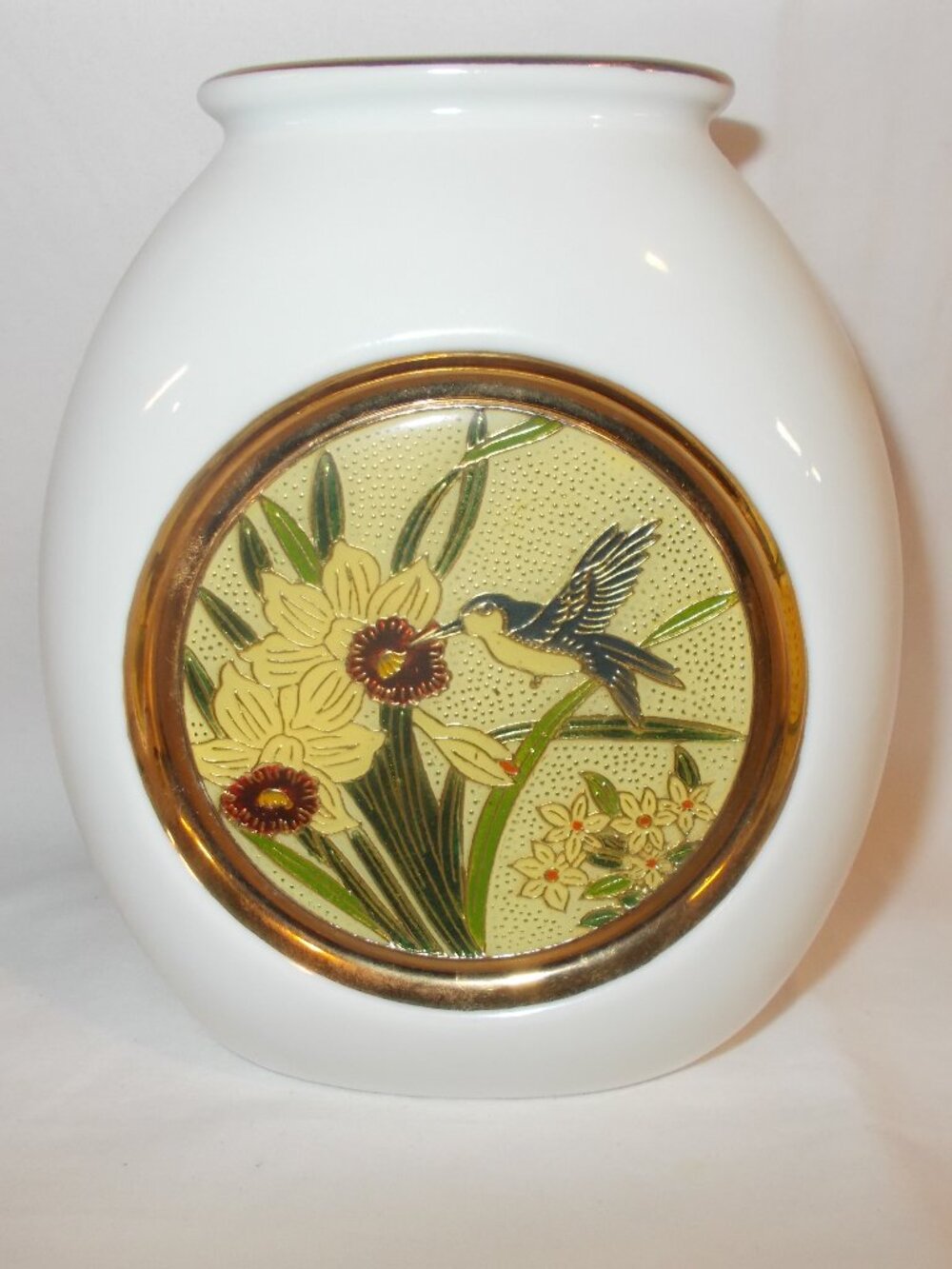 VTG Japanese The Art of Cloisonne vase with hummingbird and flowers